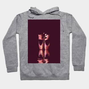 Minimal Pink Ballet Pointe Shoes on Ballerina Feet Classically Dancing on Water with Grace and Reflection Hoodie